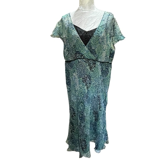 Vintage Y2K Floral Charter Club Ruffle Sleeve Midi Silk Dress Size 18W Fairy - Picture 1 of 15
